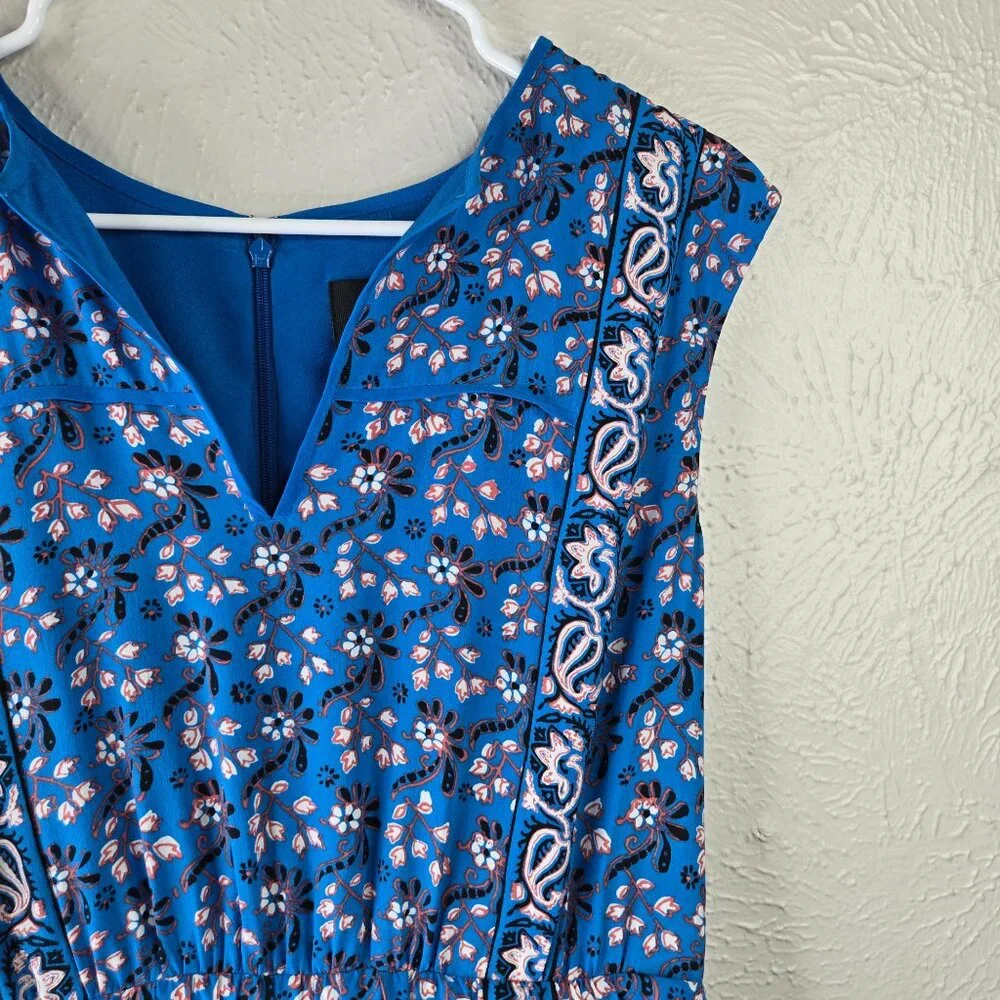 J. Crew Dress Sz 8 Silk Blue Floral Babydoll Boho Cottage Knee Length Sleeveless - Picture 7 of 13